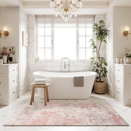 8x10 Pink Gray Washable Area Rug for Living Room, Vintage Print - Image 7