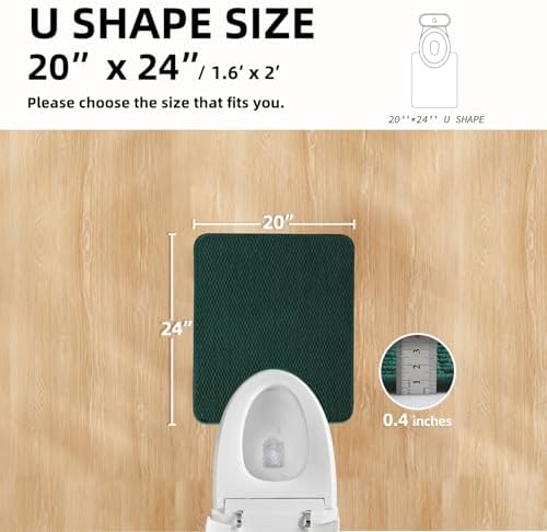 TYUU Toilet Rug, Thin Toilet Rugs U Shaped Washable Non Slip Absorbent Quick Dry Low Pile Toilet Mat, Dark Green 20"x24" U Shape - Image 2