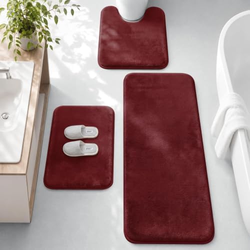 HUXMEYSON 3-Piece Memory Foam Bathroom Rug Set, Red by HUXMEYSON