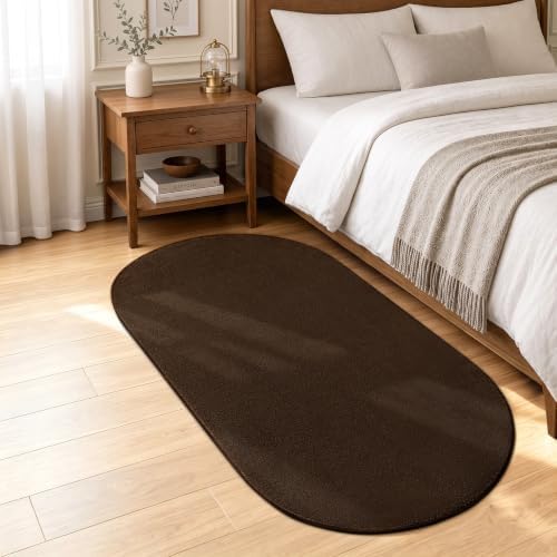 ISEAU Oval Bedroom Rug 2.6x5 Non-Slip Washable Runner Rug for Hallway Brown by ISEAU