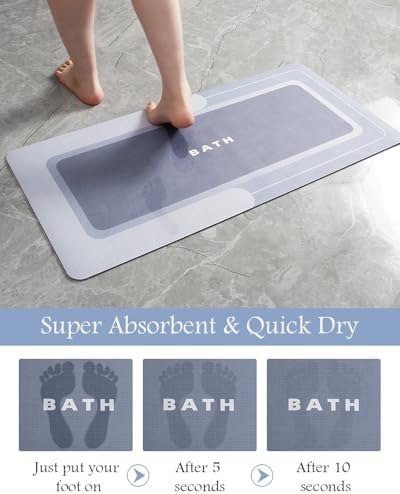 MontVoo Bath Mat-Bath Mat Rug Non Slip Super Absorbent Stain Resistant Quick Dry Thin Bathroom Rug-Bath Mats for Bathroom Floor Bathtub Vanity-Bathmat Bath Rug Easy Care-24"x35" Blue - Image 3