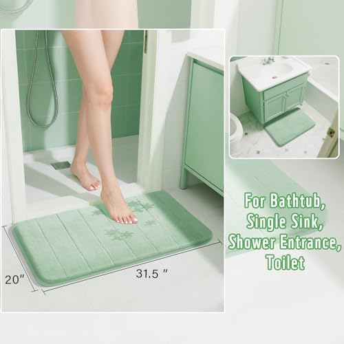 Yimobra Memory Foam Bath Mat, Super Soft Absorbent Bathroom Rug Non Slip 31.5x20 Inch, Quick Dry, Machine Washable Floor Carpet for Tub Shower, Home Decor Accessories, Pale Green - Image 2