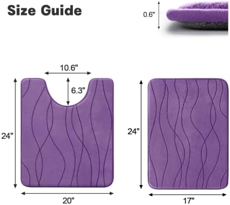 YIHOUSE Bathroom Rugs Set 2 Piece, Memory Foam Bath Mat Purple - Image 2