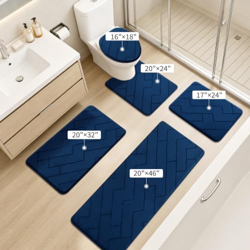 YIHOUSE 5 Piece Bathroom Rug Set - Soft Memory Foam Bath Mat, Dark Blue - Image 2