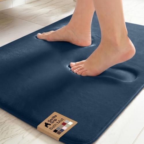 GORILLA GRIP® Memory Foam Bath Rug for Bathroom, 24x17 Navy Blue by GorillaGrip