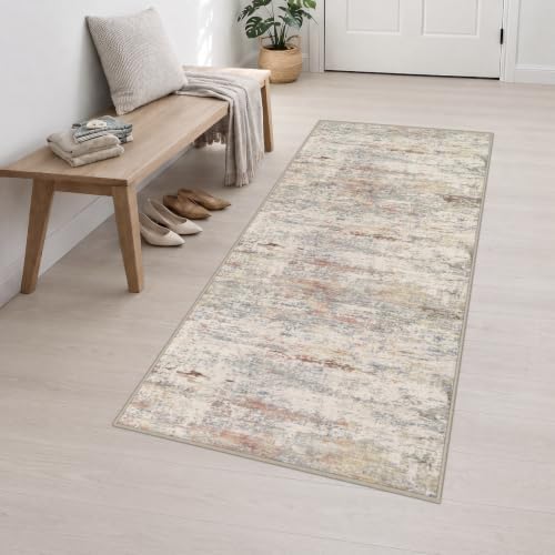 3x8 Washable Runner Rug：Modern Abstract Kitchen Soft Carpet Taupe - Image 3