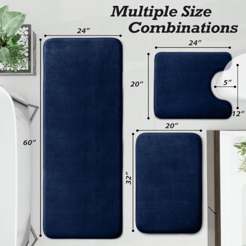 HUXMEYSON Bathroom Rugs Sets 3 Piece, Non-Slip & Quick Dry Bath Mat Set, Ultra Soft Velvet Bath Rugs for Bathroom, Toilet and Shower Floor, Navy - Image 2
