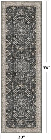 Dark Washable Long Runners for Hallways, 2'6"x8' Wide Kitchen Runner Rug, Entryway Indoor Rug, Non Slip Rubber Backing Boho Vintage Floor Decor, Ashen/Multi - Image 2