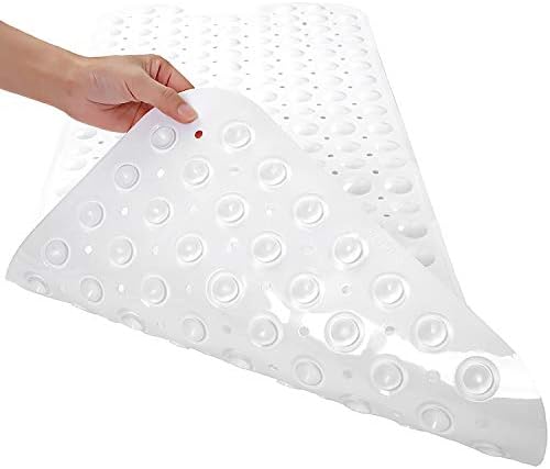 TEESHLY Bath Tub and Shower Mats, Non-Slip 39 x 16 Inch Extra Long Bathtub Mat, Machine Washable BathMat with Drain Holes, Suction Cups for Bathroom (Opaque White) - Image 2