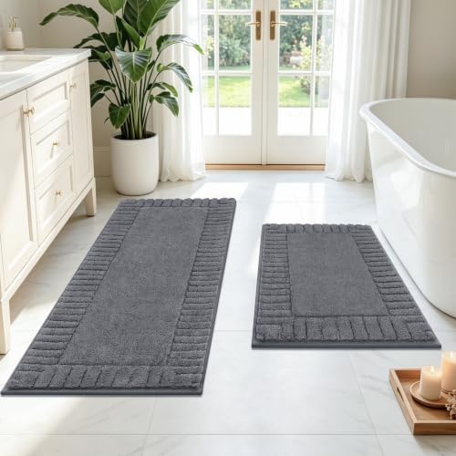 Pauwer Bathroom Rugs Sets 2 Piece, Non Slip Plush Bath Mats, Dark Grey by Pauwer