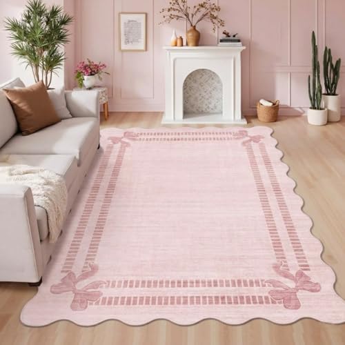 Girls Bedroom 5x7 Pink Rug, Scalloped Bow Area Rugs Living Room by LatteFog
