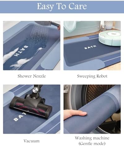 MontVoo Bath Mat-Bath Mat Rug Non Slip Super Absorbent Stain Resistant Quick Dry Thin Bathroom Rug-Bath Mats for Bathroom Floor Bathtub Vanity-Bathmat Bath Rug Easy Care-17"x35",Navy - Image 6