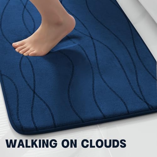 YIHOUSE Bathroom Rugs Set 3 Piece, Memory Foam Bath Mat Navy Blue - Image 3