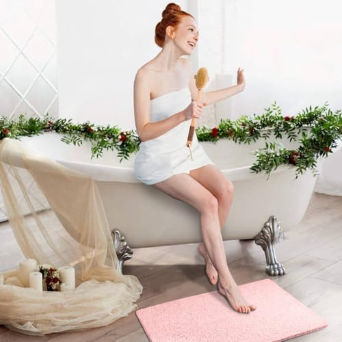 godehone Shower Mats Non Slip Without Suction Cups, PVC Loofah Bathroom Mats, Loofah Mats for Shower and Bathroom, Quick Drying, 23.6× 34.6 Inch, Pink - Image 5