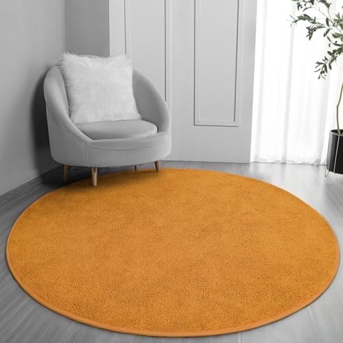 FlyDOIT Round Area Rugs for Bedroom Living Room, 4x4 Orange Super Soft Comfy Thickened Memory-Foam Indoor Circle Carpets, Modern Aesthetic Minimalist Carpet for Boys Girls Adults Nursery Home Décor by FlyDOIT