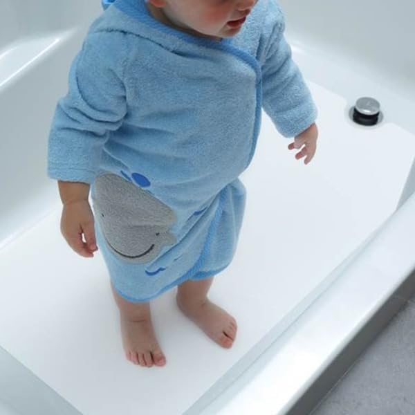 Safe Way Traction 16" X 40" White Adhesive Vinyl Anti Slip Non Skid Safety Bath Mat with Drain Cut Out - Image 2