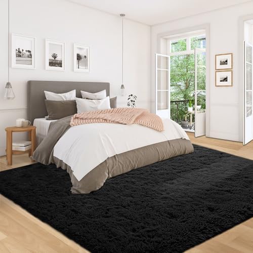 5x7 Area Rug for Living Room: Fluffy Shag Soft Washable Rugs Fuzzy Plush Indoor Carpet for Bedroom Nursery Playroom Dorm Kids Girls Boys Room (Black, 5'x7') - Image 6