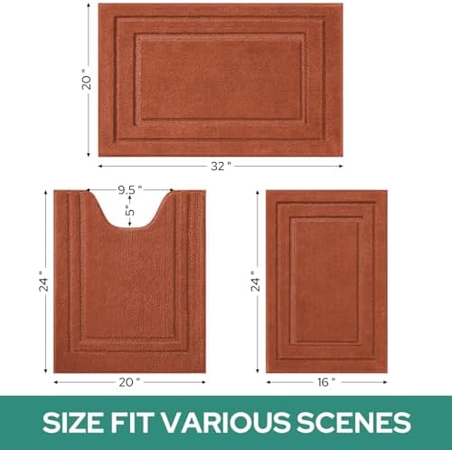 HOMEIDEAS Fall Bathroom Rugs Set of 3, Non Slip Bath Mats, Burnt Orange - Image 2
