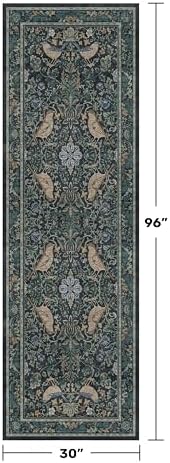 Hazo Haus Boho Vintage 2'6"x8' 8ft Hallyway Long Runner Rug - Non Slip Washable Front Door Rug Indoor Entrance, Kitchen, Bathroom, Low Pile & Soft Woodland Floral Kitchen Floor Mats - Image 2