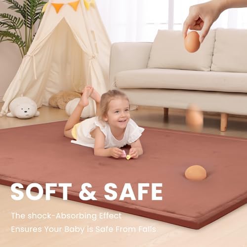 Huloo Sleep Ultra Soft Baby Play Mat for Floor,1.3" Thick Elasti-Foam 50x50 Playpen Mat for Toddlers Infant Kids,Non-Slip Backing Safe for Crawling&Tummy Time,Tatami Style （Brick） - Image 2