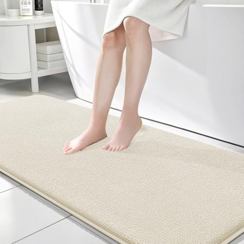 OLANLY Memory Foam Bathroom Runner Rugs 70x24, Absorbent Long Mat, Ivory by OLANLY