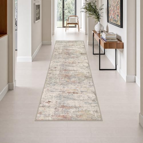 2.6x8 Washable Runner Rug：Modern Abstract Kitchen Soft Carpet Taupe by FXRHLP