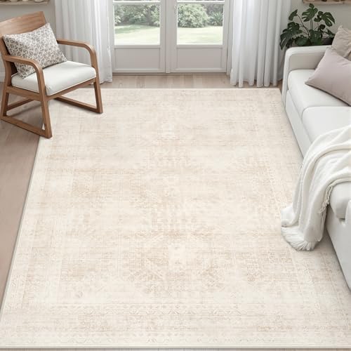 4x6 Area Rugs Living Room: Bedroom Neutral Washable Carpet Beige by Luxturiy