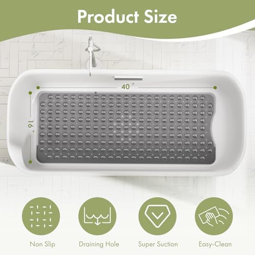 AmazerBath Shower Mat Non Slip 40 x 16 Inches, Shower Stall Mats with Suction Cups and Drain Holes, Non Slip Bath Mat for Tub for Elderly & Kids, Clear Black - Image 4