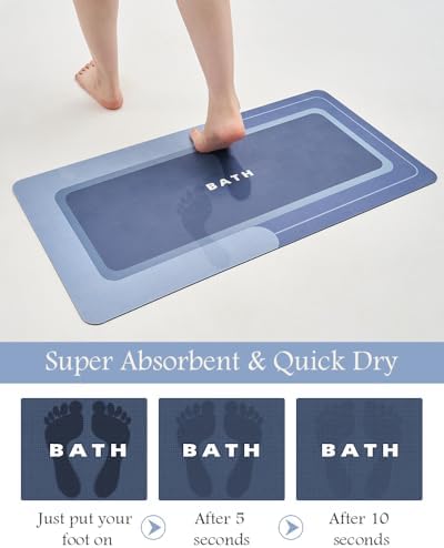 MontVoo Bath Mat-Bath Mat Rug Non Slip Super Absorbent Stain Resistant Quick Dry Thin Bathroom Rug-Bath Mats for Bathroom Floor Bathtub Vanity-Bathmat Bath Rug Easy Care-17"x35",Navy - Image 3