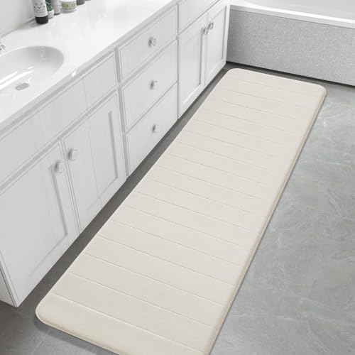 Yimobra Bathroom Runner Rugs 72"x24" Non Slip Washable Memory Foam Bath Mat, Super Soft Water Absorbent Hallway Carpet for Vanity Tub Shower, Cream by Yimobra