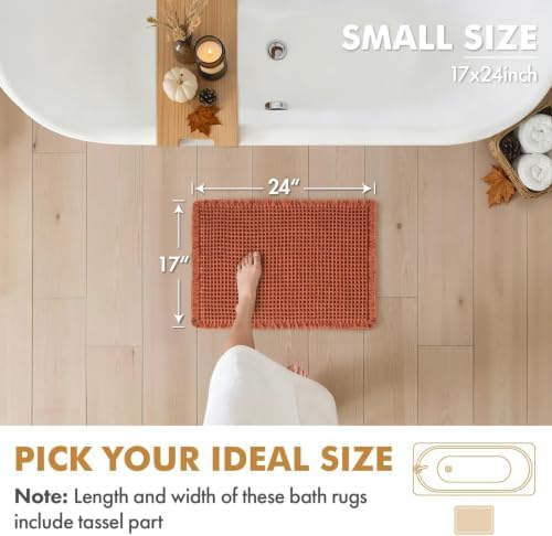 MIULEE Fall Orange Set of 2 Waffle Bathroom Rugs Boho Bath Mat 17x24 Inch - Image 2