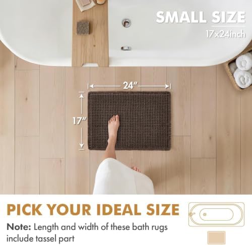 MIULEE Set of 2 Waffle Bathroom Rugs Boho Bath Mat Chocolate 17x24 Inch - Image 2