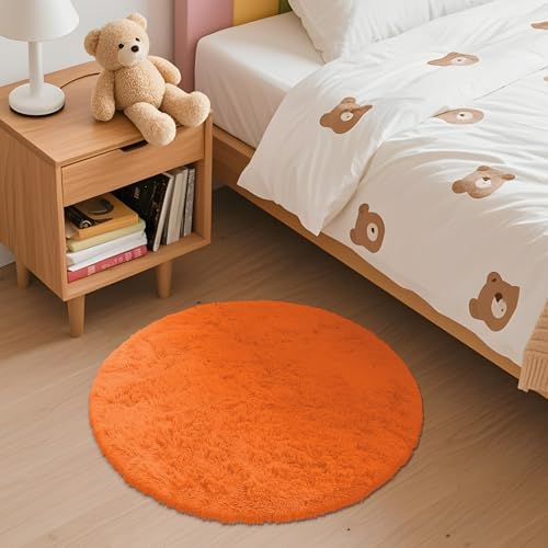 OLANLY Orange Round Rugs for Bedroom - Machine Washable, 2 ft Circle Area Rugs for Living Room, Soft and Fluffy Shaggy Carpet for Teen Girl and Boys, Nursery Rooms, Dorms, Home Decor Aesthetic - Image 3