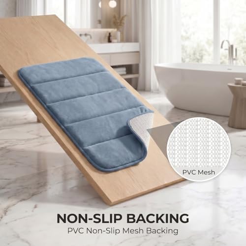 Bathroom Rugs Set 3 Piece, Memory Foam Bath Rugs, Non Slip Washable Bathroom Rug Set, Extra Soft Absorbent Bath Mats with U-Shaped Toilet Rug, Dusty Blue - Image 5