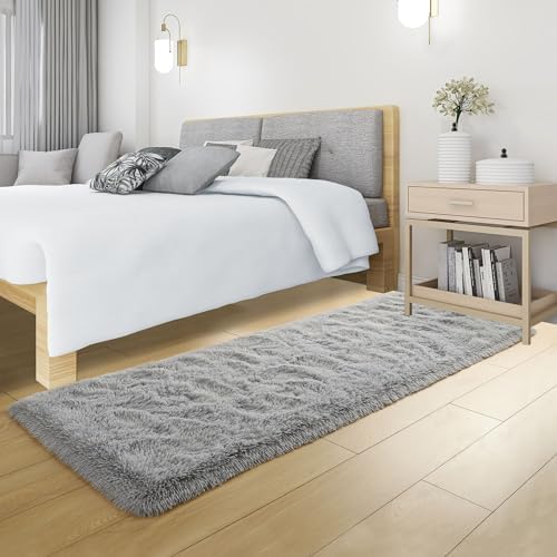 Tepook Grey Soft Runner Rugs for Bedroom 2x6 ft with Rubber Backing - Image 4