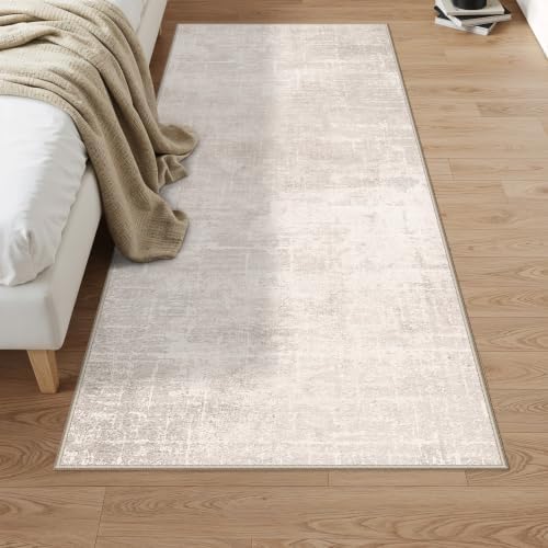 3x6 Washable Hallway Runner Rug: Abstract Stain Resistant Bathroom Kitchen Rug Farmhouse Ultra Soft Bedroom Entryway Print Floor Mat Thin Non-Slip Indoor Carpet for Living Room Laudry(3x6,Beige/Cream) by HYHAOYUNLAI