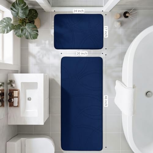 YIHOUSE 2 Piece Memory Foam Bathroom Rug Set, Cushioned Bath Mat, Dark Blue - Image 2