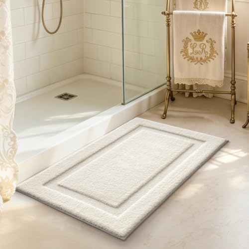 LUMI Soft Bathroom Rugs Absorbent, Non Slip Bath Mat 20x32, Ivory White - Image 5