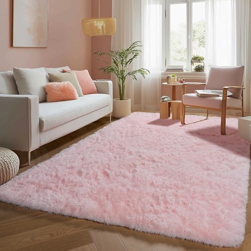 Pink Fluffy Plush Area Rug 5x8 Kids Shag Rugs for Bedroom Girls Living Room - Image 3