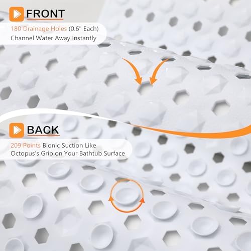 Yimobra Bathtub Mat Non Slip, 27.5"X15.5" Machine Washable Shower Floor Mat, Soft on Feet, Bathmat with Drain Holes and Suction Cups, Bathroom Essentials, White - Image 2