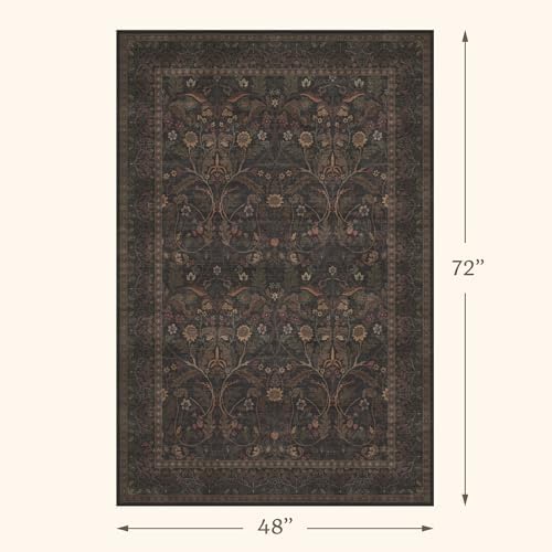 Washable 4x6 Brown Rugs for Entryway, Rustic Carpet for Living Room Office, Bedroom, Large Entryway, Funky Dark Academia Rug with Botanical Design - Image 2