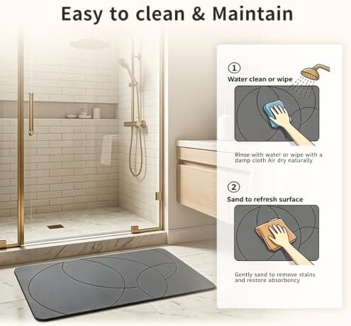 Stone Bath Mat, 16 x 24 Inch, Gray, Curved Line Design - Image 7