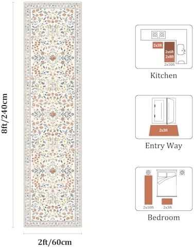 Yamaziot 2x8 Washable Hallway Runner Rug Non Slip Carpet, Colorful Beige - Image 2