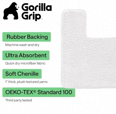 GORILLA GRIP Chenille Bath Rug Mat for Square Toilet Base, 24x19 White - Image 3