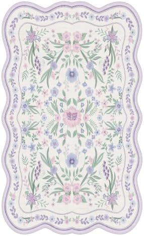 Scalloped Floral Rug 3x5, Purple Lavender Washable Rug for Girls Room - Image 4