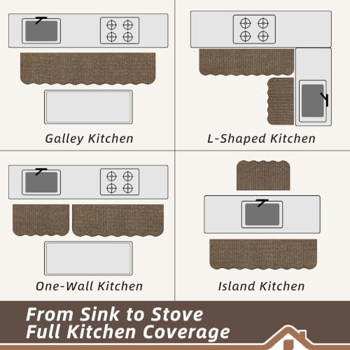 BEQHAUSE Kitchen Rugs Set of 2 Scalloped Edge, 17x30+17x48 in, Brown - Image 6