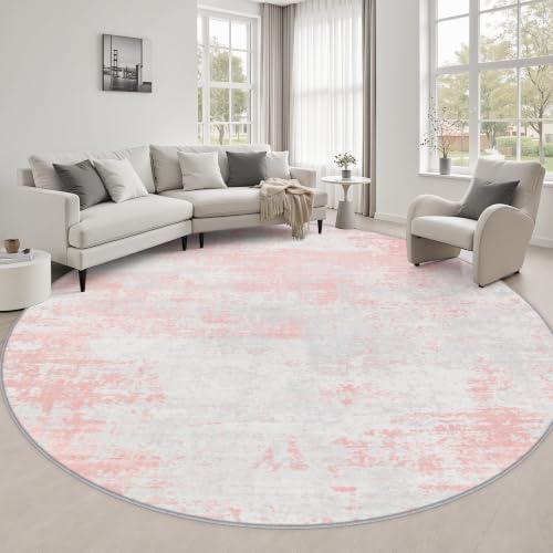 Round Area Rug Living Room: 6 ft Modern Washable Indoor Carpet by FXRHLP