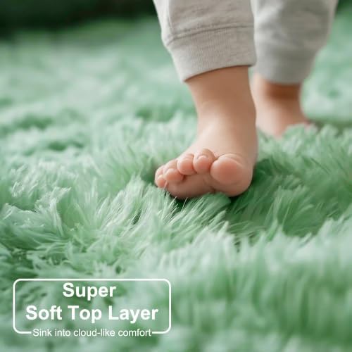 Amdrebio Sage Green Fluffy Round Circle Area Rug 5Ft for Bedroom Classroom - Image 4