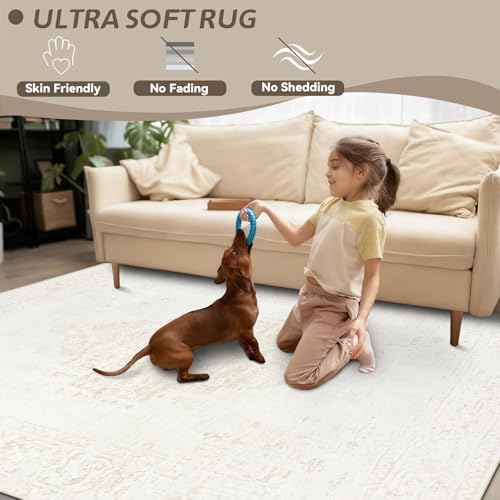 6x9 Area Rugs for Living Room: Washable Vintage Large Retro Rug Soft Non-Slip Indoor Low Pile Carpet for Bedroom Dining Room Nursery Office (Beige, 6'x9') - Image 4