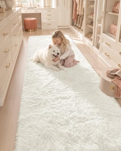 OLANLY 3x11 Machine Washable Runner Rugs for Hallway, Soft Fluffy Shaggy Bedside Rugs for Bedroom, Living Room, Indoor Floor Carpet for Kids Girls and Boys, Nursery Rooms, Home Decor Aesthetic, Ivory - Image 3